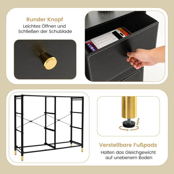 Stoffkommode VL32442NW Schwarz - Holzwerkstoff - 30 x 77 x 89 cm