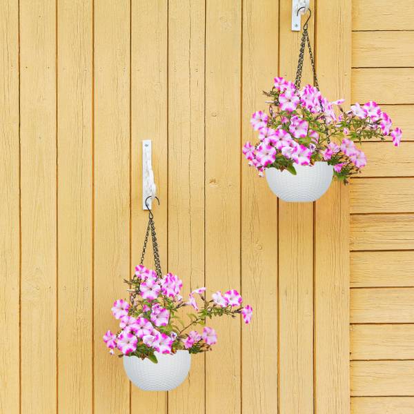 Blumenampel mit Wasserspeicher 2er Set Schwarz - Weiß - Eisen - 19 x 54 x 19 cm