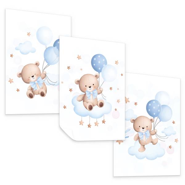 Poster Teddybären und Ballons 3er Set 30 x 42 x 42 cm