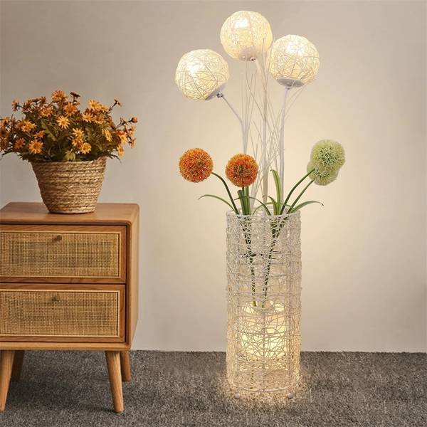 Staande lampe Lumiflora wit - rotan - 20 x 109 x 20 cm