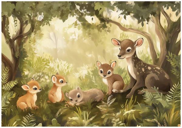 Fotobehang kinderkamer bos diernatuur 150 x 105 cm