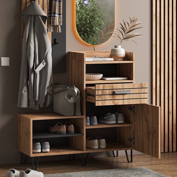 Schoenenkast Amber 55558 bruin - plaatmateriaal op houtbasis - 100 x 100 x 38 cm