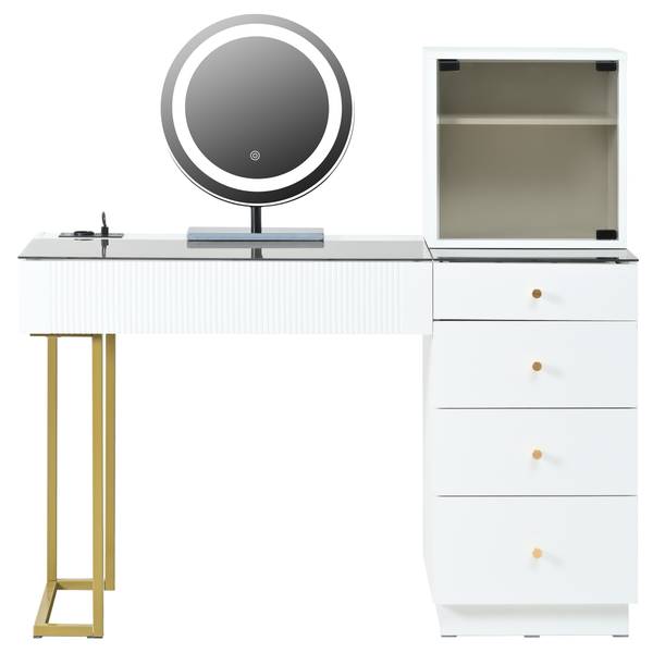 Kaptafel met spiegel GlassGLOW wit - plaatmateriaal op houtbasis - 40 x 120 x 120 cm