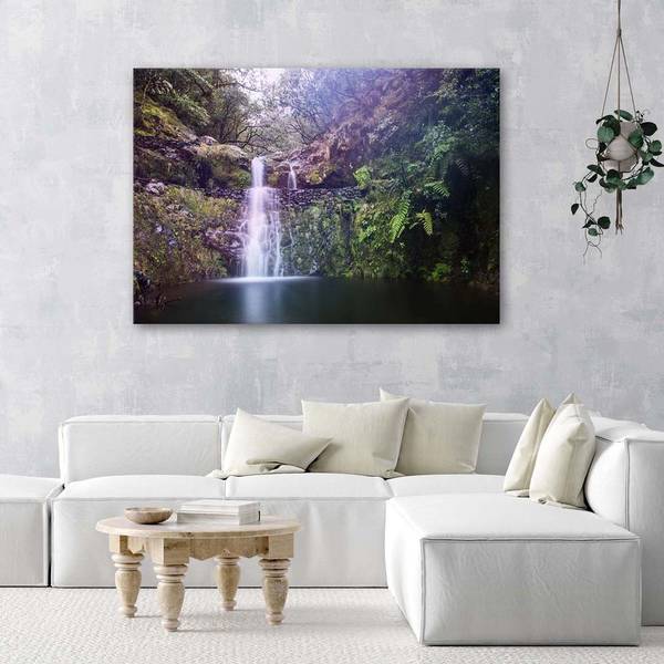 Wandbild wasserfall im wald 90 x 60 cm