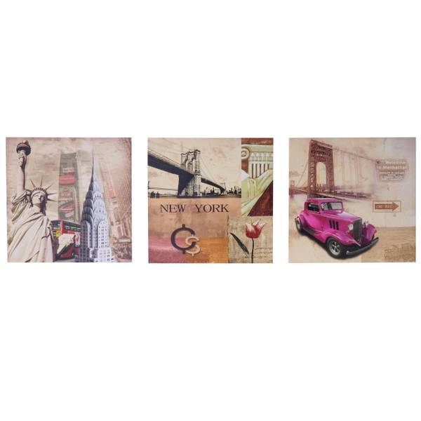 Tableau sur toile H376 New York (3 pcs) Polyester - Épicéa - 150 x 50 x 2 cm