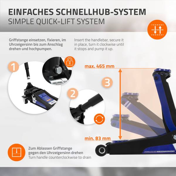 Hydraulischer Wagenheber Schwarz - Metall - 34 x 22 x 65 cm