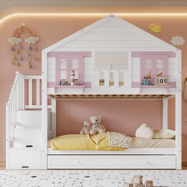 Etagenbett LucyWoody Ⅰ Weiß - Holzwerkstoff - 96 x 211 x 253 cm