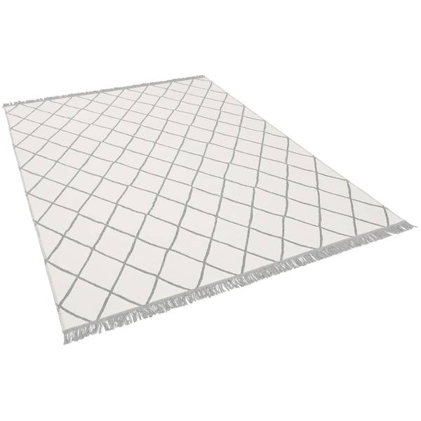 Teppich Beidseitig Ethno Kelim Rauten Grau - Weiß - Textil - 140 x 1 x 200 cm