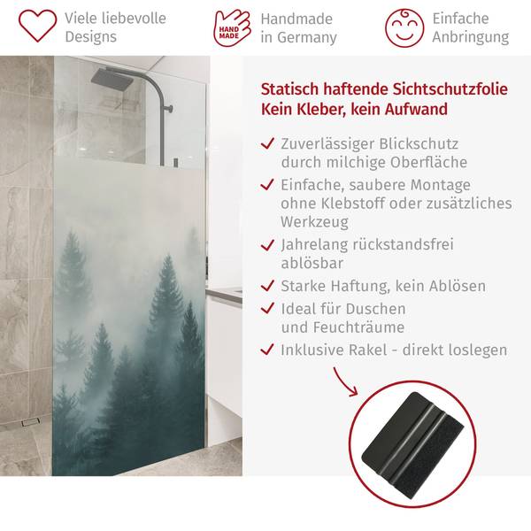 Dusch‑Sichtschutz Nadelwald im Nebel 70 x 200 cm