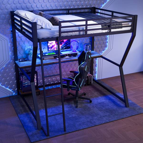 Hochbett Yasmin mit LED-Beleuchtung Schwarz