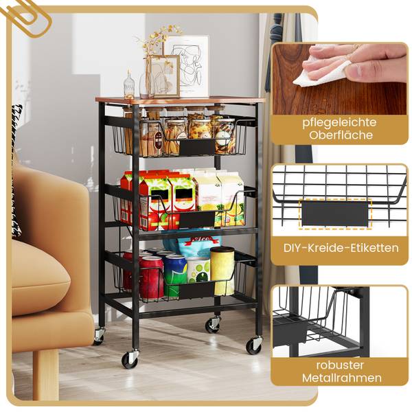 Servierwagen WO79568DE Schwarz - Holzwerkstoff - 31 x 74 x 42 cm