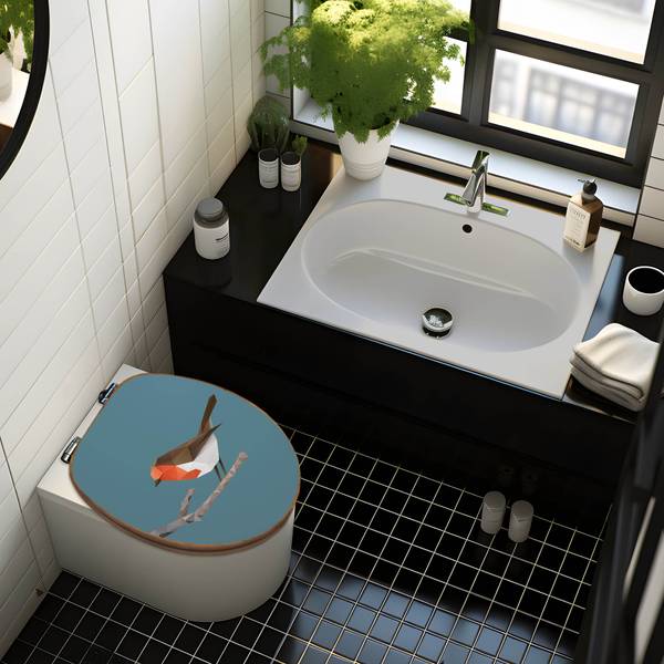 WC-Sitz mit Absenkautomatik abstrakter V Bambus - Holzwerkstoff - 38 x 5 x 49 cm