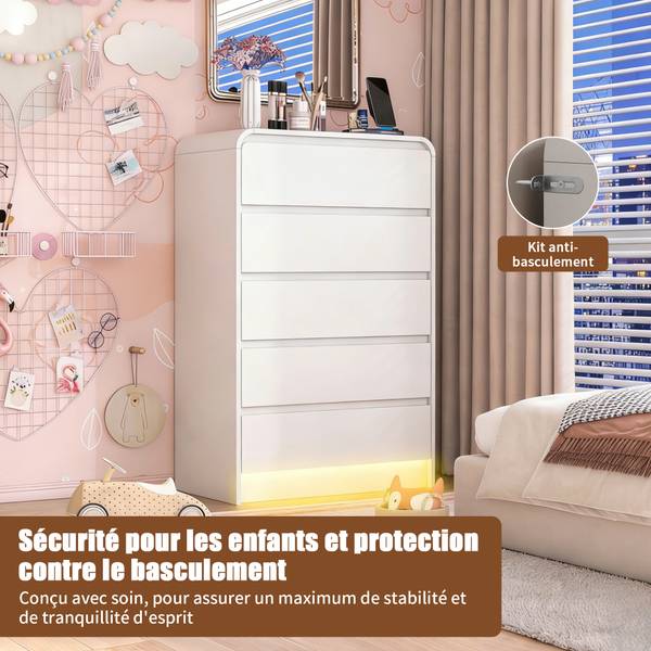 Kommode NDGY04 Weiß - Massivholz - 40 x 110 x 73 cm