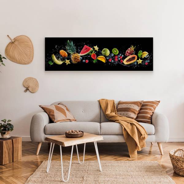 Panoramabild Fruchtige Frische Motiv 3D Schwarz - Grün - Rot - Leinen - 145 x 45 x 45 cm