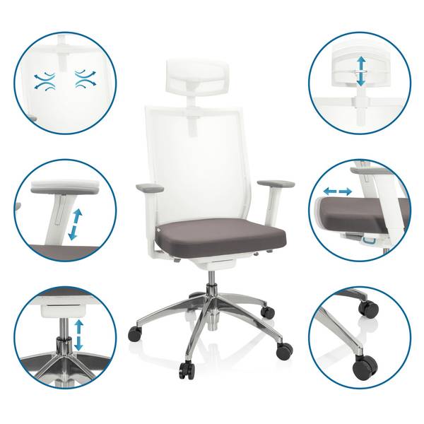 Bürostuhl ASPEN WHITE PRO Grau - Polyester - 55 x 122 x 63 cm
