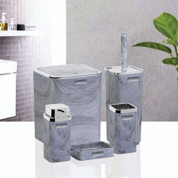 Badezimmerzubehör Marble 5er Set Grau - Kunststoff