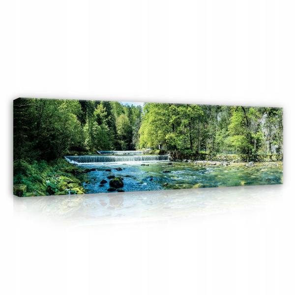 Leinwandbild Wasserfall Natur Bilder Holzwerkstoff - Textil - 145 x 45 x 3 cm