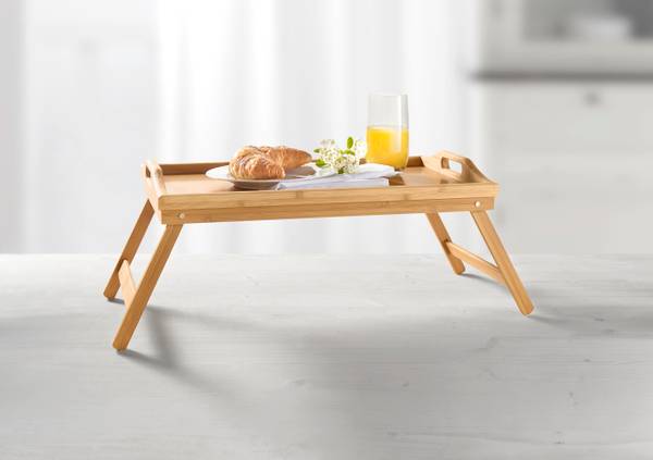 Serviertablett BAMBUS Beige - Holzwerkstoff - Kunststoff - 30 x 24 x 50 cm