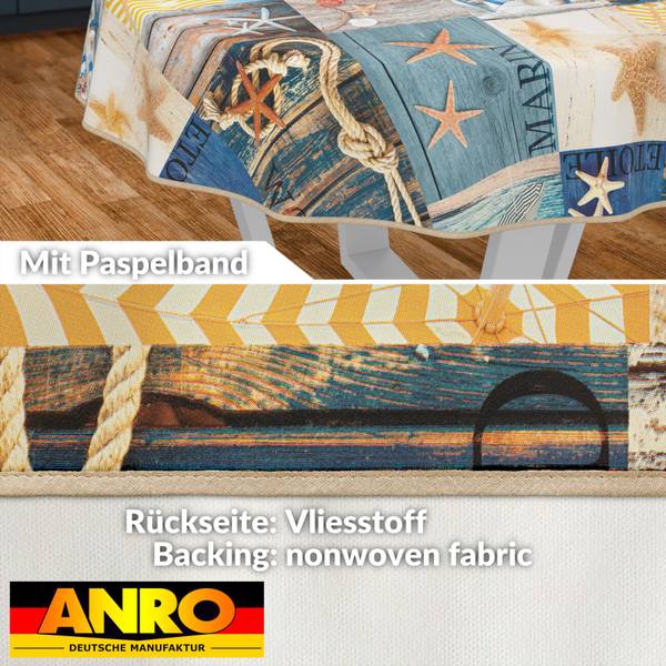 Wachstuchtischdecke Maritim mit SAUM 120 x 120 cm