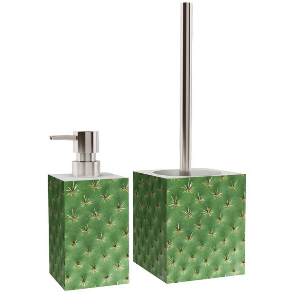 Seifenspender und WC Bürste Kaktus Grün - Polyester PVC - 7 x 17 x 7 cm