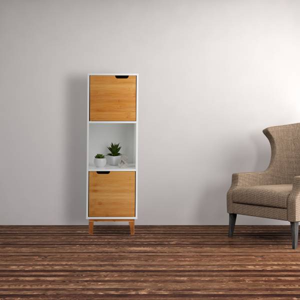 Standregal weiß Braun - Weiß - Bambus - Holzwerkstoff - 32 x 101 x 30 cm