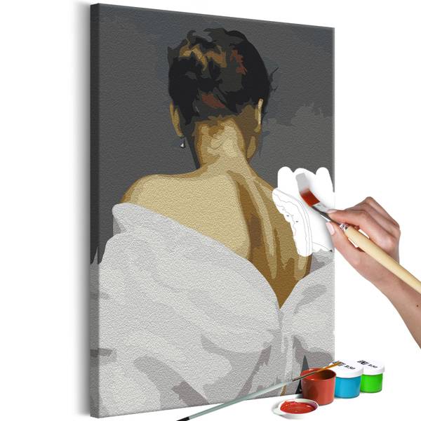 Wandbild Malen nach Zahlen Frau Qiw Braun - Grau - Baumwollstoff - 40 x 60 x 2 cm
