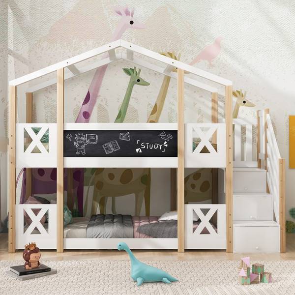 Etagenbett MonetWoody Ⅰ Weiß - Holzwerkstoff - Massivholz - 96 x 205 x 256 cm