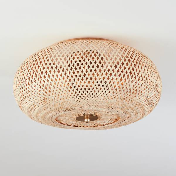 Deckenleuchte Decollatura Beige - Messing - 32 x 25 x 42 cm - Flammenanzahl: 3 - Bambus - Metall