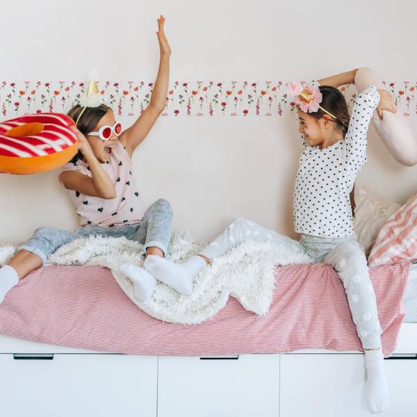 Tapetenbordüre Blumen Blätter Pflanzen Grün - Rot - Weiß - Fleece - 10 x 300 x 300 cm