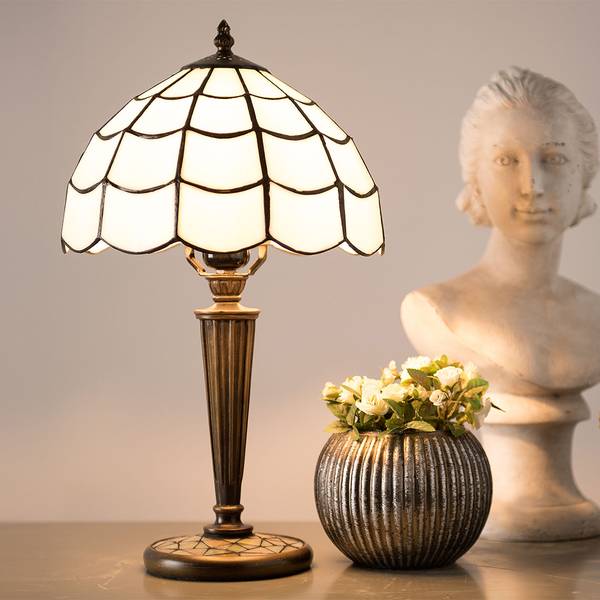 Tiffany Tischlampe Esmeralda Weiß - Glas - 25 x 43 x 25 cm