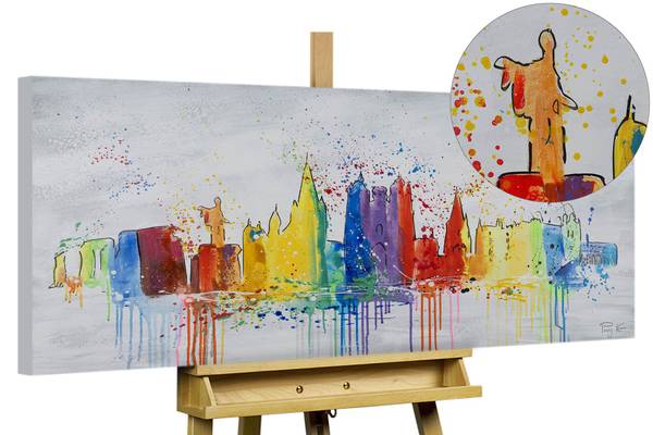 Tableau peint à la main Horizon Dublin Gris - Coton - 120 x 60 x 4 cm