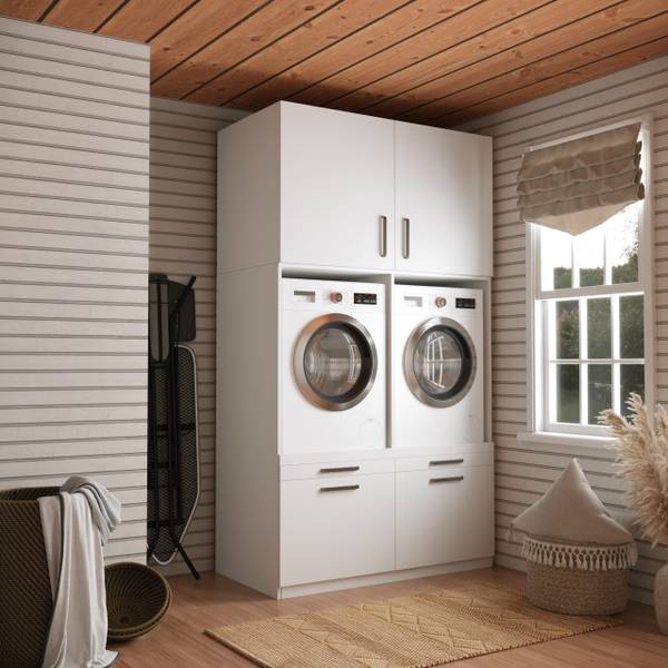 Waschmaschinen schrank Venice Weiß - Holzwerkstoff - 133 x 235 x 70 cm