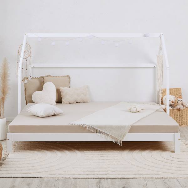 Kinderbett XXL mit Lattenrost 2591 Weiß - Massivholz - 206 x 142 x 100 cm