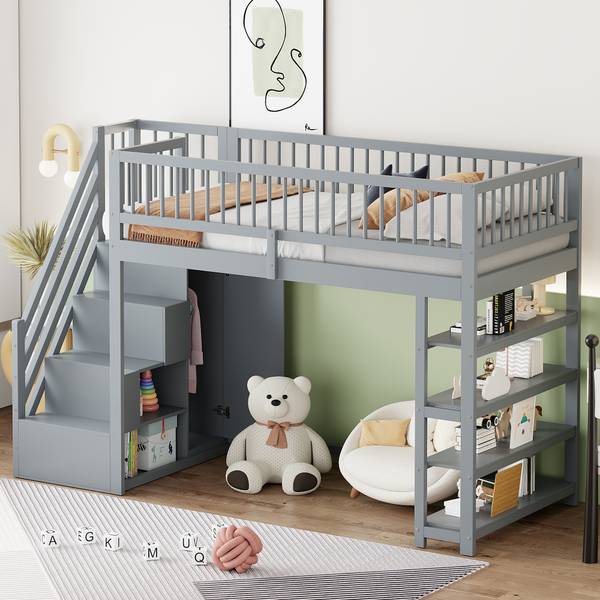 Hochbett K-929 Grau - Holzwerkstoff - 104 x 180 x 245 cm