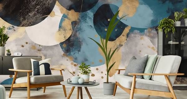 Fototapete ABSTRAKTION moderne Muster Blaugrau - 405 x 270 x 270 cm