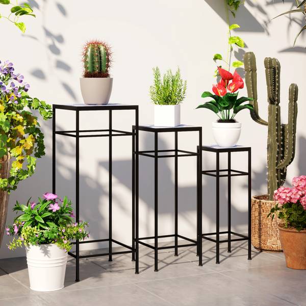 Plantenstandaard, set van 3 84G-581V00MX blauw - metaal - 28 x 71 x 28 cm