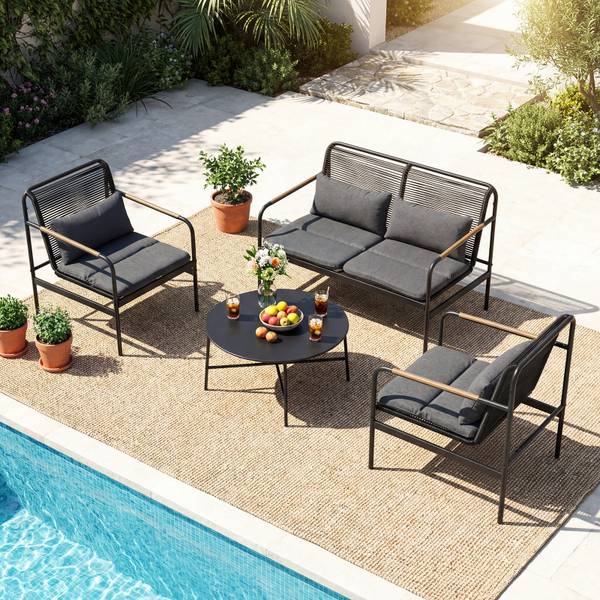 Gartenmöbel Set ZB34984SD 4-tlg. Grau - Rattan - 73 x 77 x 112 cm