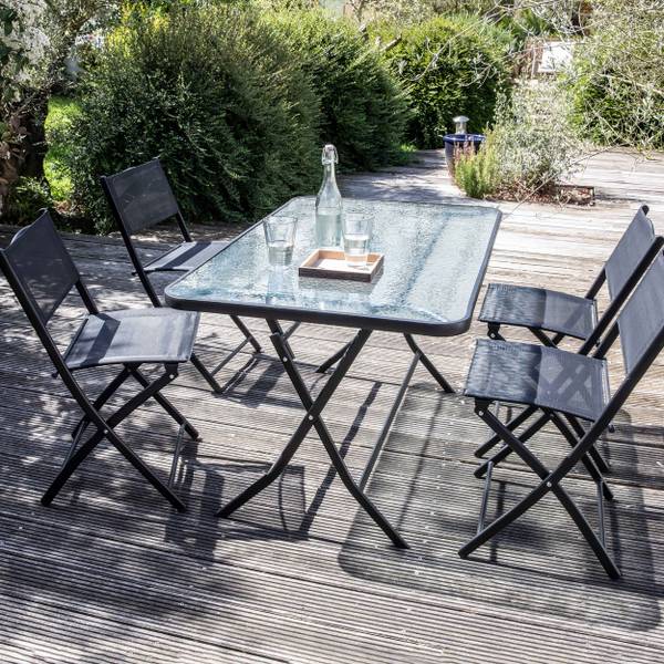 Gartentisch mit 4 Klappstühle Calvi Schwarz - Metall - 81 x 71 x 130 cm