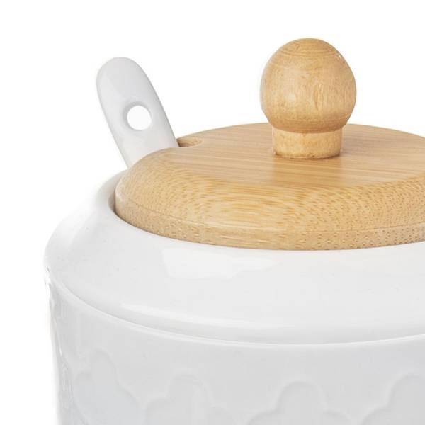 Zuckerdose mit Löffel WHITELINE Weiß - Bambus - Keramik - 9 x 12 x 9 cm