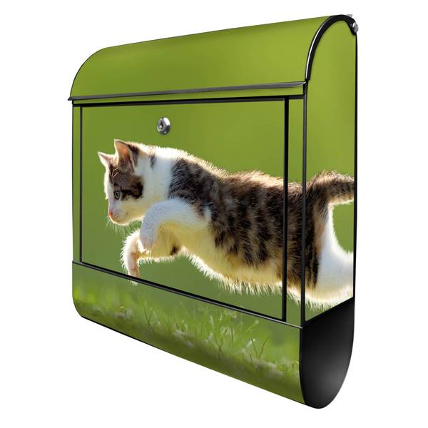 Briefkasten Stahl Jagende Katze Schwarz - Stahl - 38 x 46 x 13 cm