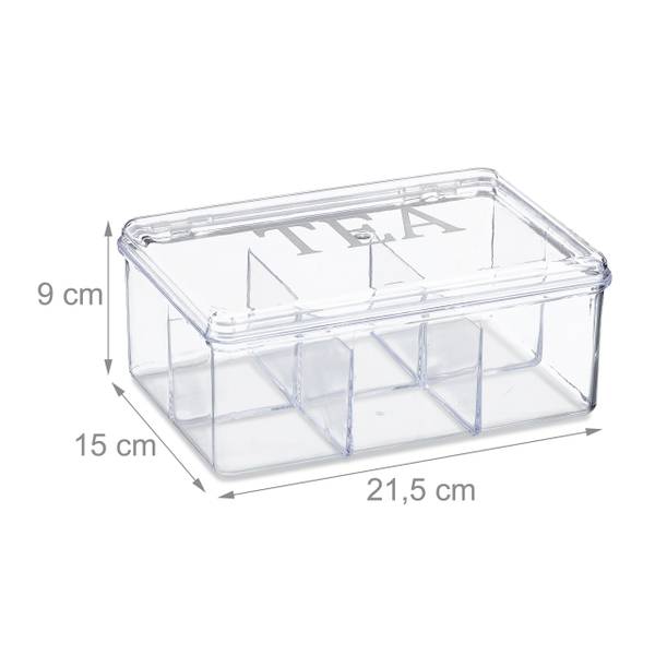 Transparente Teebox mit 6 Fächern Silber - Kunststoff - 22 x 9 x 15 cm