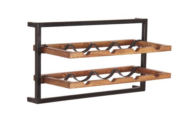PANAMA Wandregal Schwarz - Braun - Mango - 65 x 35 x 25 cm