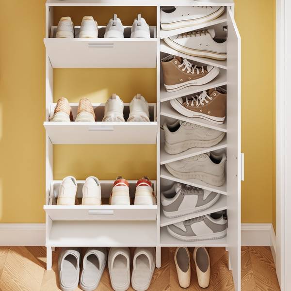 Schuhschrank FSR232-W Weiß - Stahl - Melamin - 14 x 197 x 83 cm