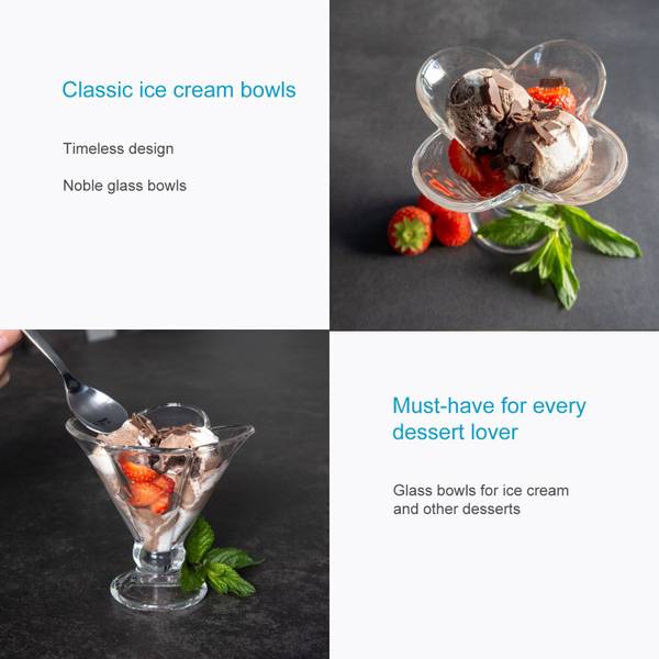 4x Eis Schalen Becher IDA Glas - 13 x 12 x 13 cm