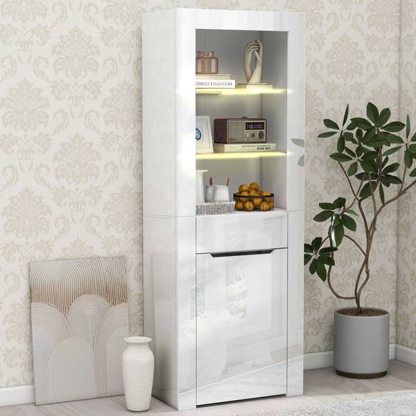 Highboard Neptunus Ⅱ Weiß - Stahl - Farbglas - 36 x 165 x 60 cm