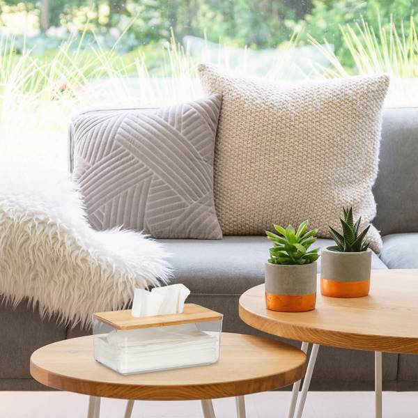 Transparente Tücherbox mit Bambus-Deckel Braun - Bambus - Kunststoff - 24 x 10 x 13 cm