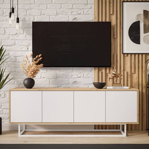 TV-kast SANAYI II lichte eikenhouten look - wit