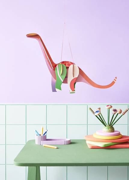 Wandobjekt Leuchtender Dinosaurier Naturfaser - Papier - 14 x 35 x 57 cm