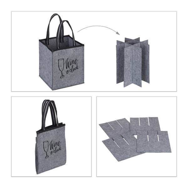 Sac pour 9 bouteilles Noir - Gris - Feutre - 24 x 45 x 24 cm