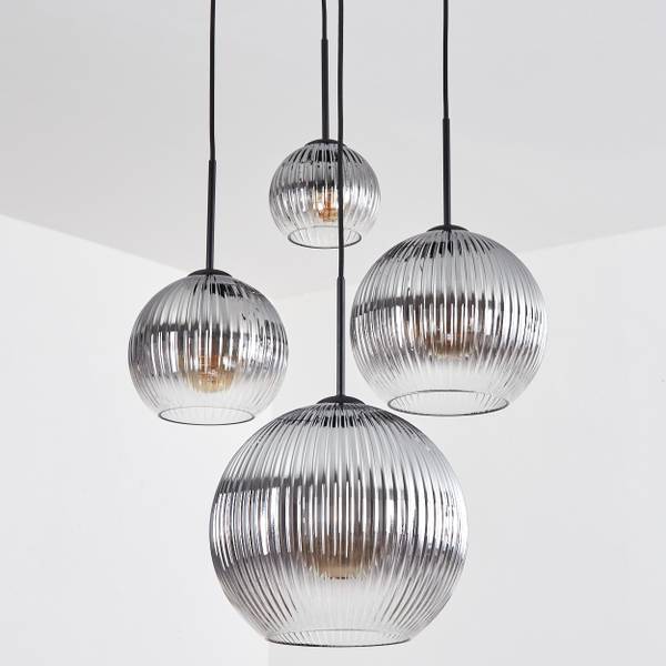 Pendelleuchte Cesaro Grau - Aluminium - Klarglas - 38 x 147 x 37 cm